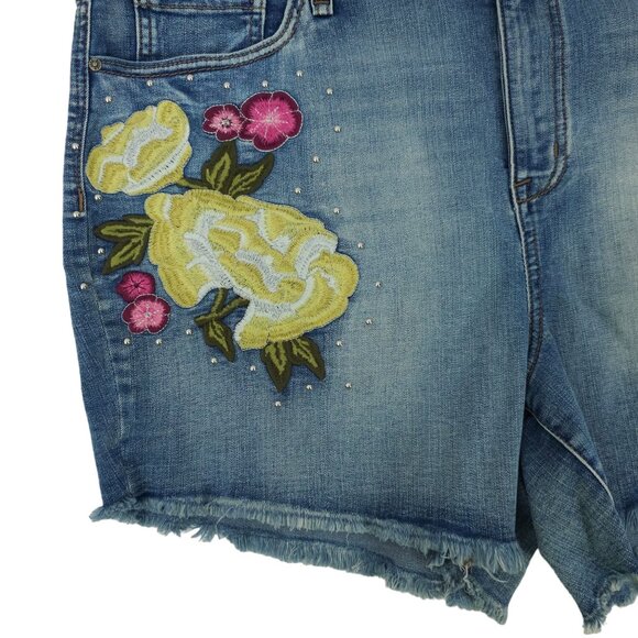William Rast Floral Embroidered Studded High Rise Denim Shorts Womens 18W NEW - Picture 12 of 16